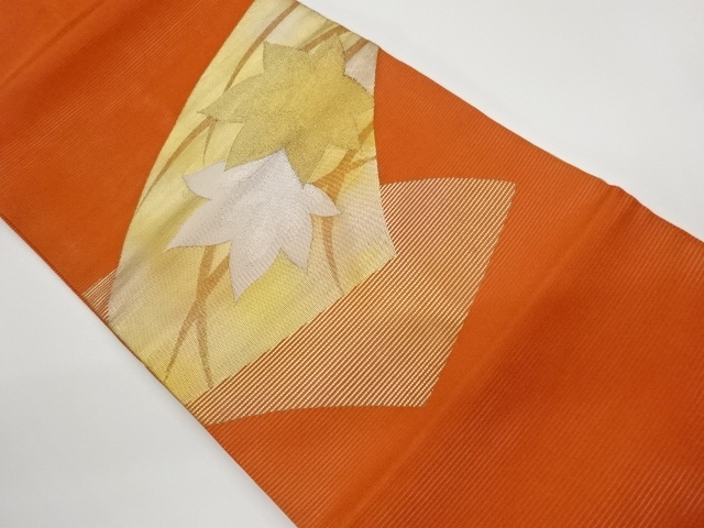 リサイクル　絽地紙に紅葉模様織出し名古屋帯